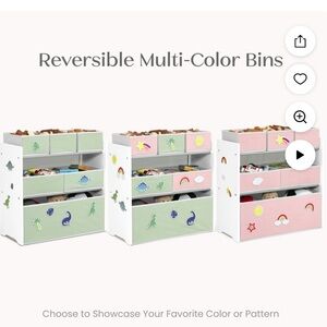 Interchangeable Patches, Kids Toy Storage Bins - Green & Pink